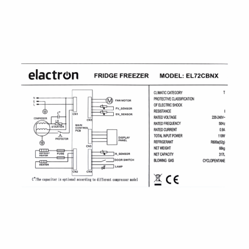 Réfrigérateur Elactron combiné 3 tirois avec fontaine 347 litres